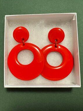 New Handmade Mod Retro Hoop Earrings Red 60s